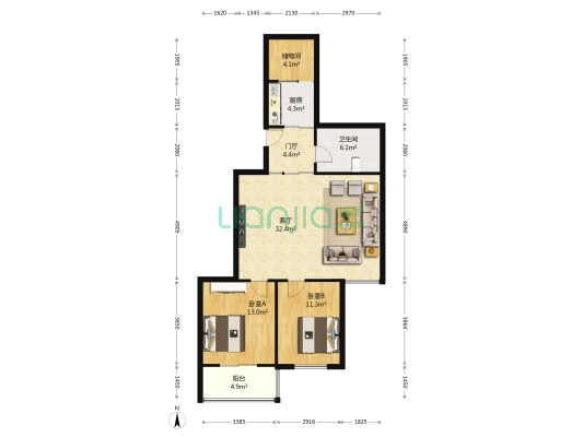 北环路25号院 2室1厅1卫 88平方