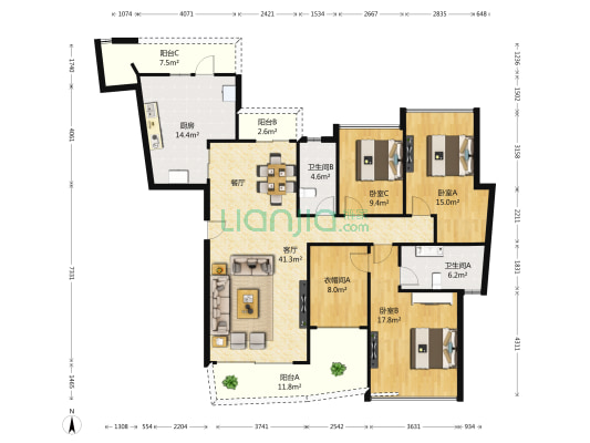 庄士映蝶蓝湾二期 3室1厅2卫 177平方