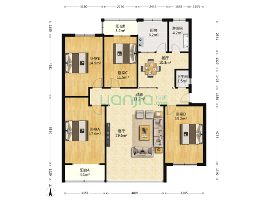 市容大队家属院 4室2厅2卫 156平方
