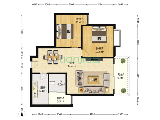 慧能大厦 2室1厅1卫 89平方