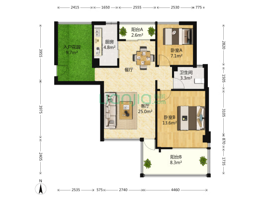滇池卫城尚层 2室1厅1卫 84平方