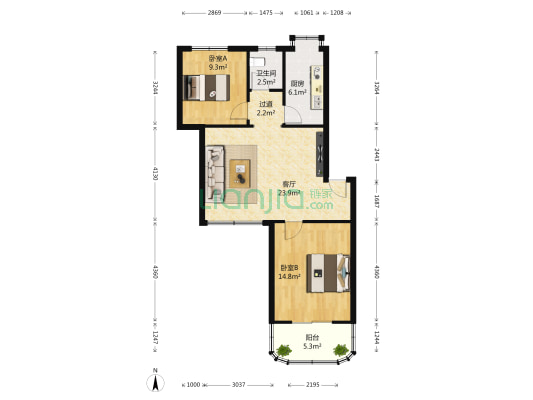 恒达时代花园 2室1厅1卫 78平方