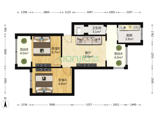 西藏中学宿舍 2室1厅1卫 50平方
