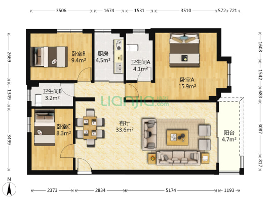 南丰楼 3室1厅2卫 107平方