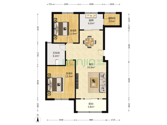 福景佳苑2期 2室1厅1卫 104平方