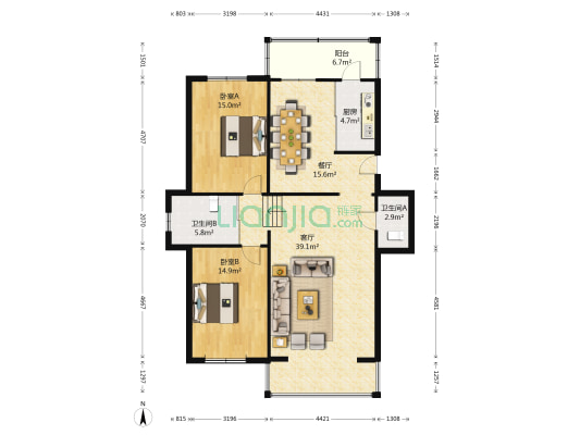 利源小区 2室2厅2卫 139平方