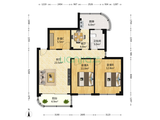 金福苑 3室2厅1卫 85平方