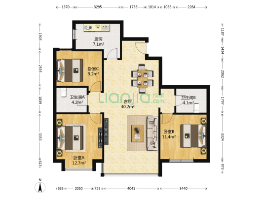 A派公寓 3室1厅2卫 118平方