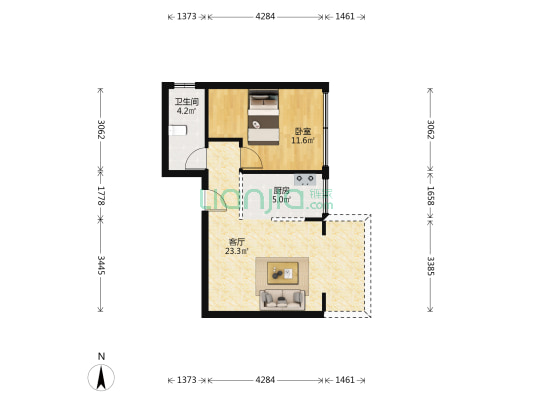 华夏园小区 1室1厅1卫 59平方