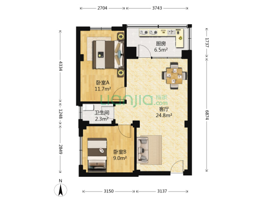 华辉花园 2室1厅1卫 64平方