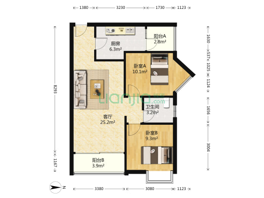 高桥鑫玉B1小区东区 2室1厅1卫 72平方