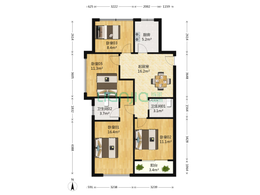 华鼎君临天峯 4室1厅2卫 110平方