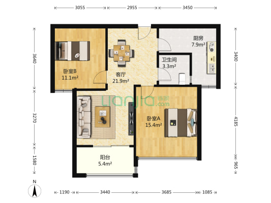 澳韵花园 2室1厅1卫 77平方