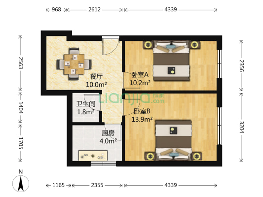 39中民建街 2室1厅1卫 48平方