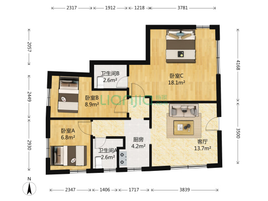 平康路 3室1厅2卫 29平方