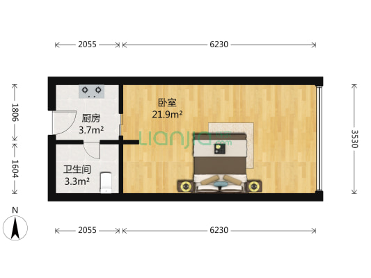 中誉现代城 1室0厅1卫 46平方