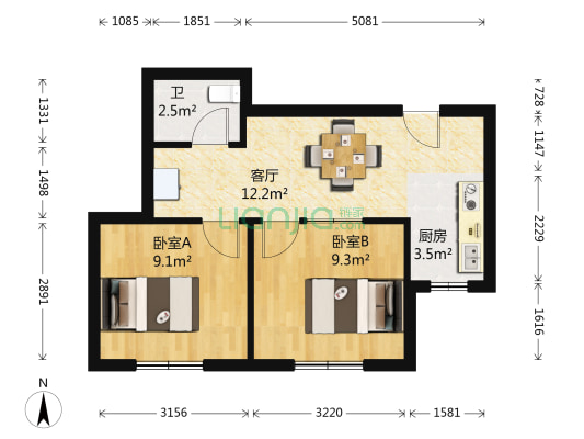 幸福家园 2室1厅1卫 57平方