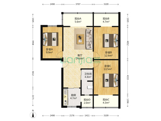 红花苑 3室1厅1卫 101平方
