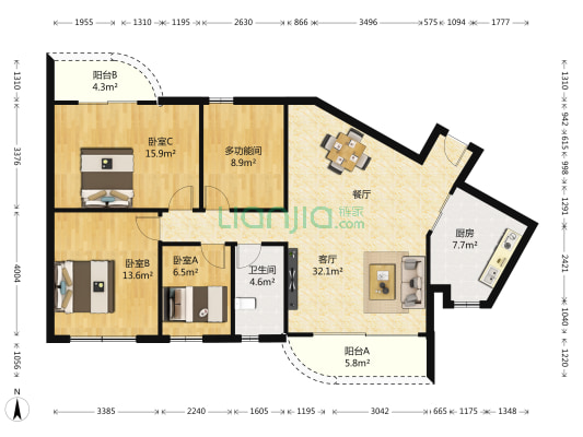 百事佳花园 4室1厅1卫 132平方