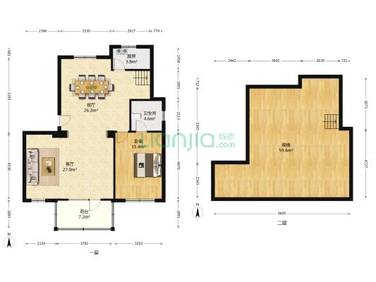 中体奥林匹克花园一二期 1室2厅1卫 80平方