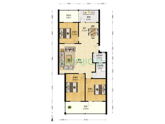 英雄山路203号 3室2厅2卫 138平方