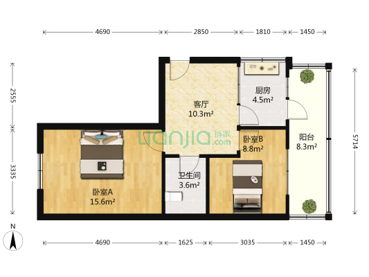 农机公司家属楼 2室1厅1卫 68平方