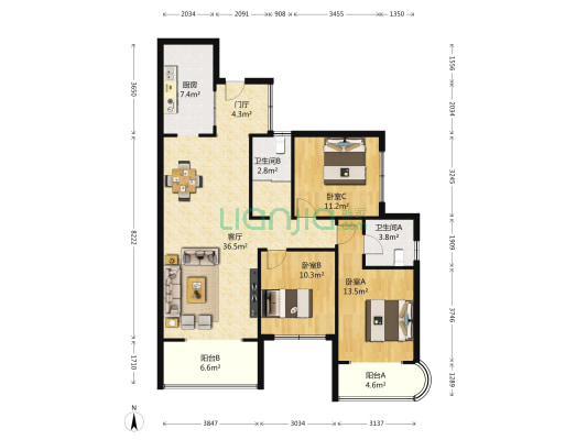 加洲国际城 3室1厅2卫 118平方
