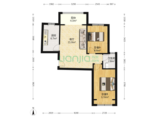 迎宾路3号 2室1厅1卫 86平方