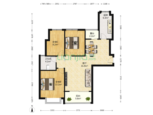 恒大南湖半岛 3室1厅1卫 111平方