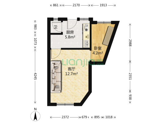周水子广场 1室1厅1卫 42平方