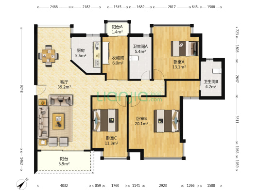 文伟阁 3室1厅2卫 136平方