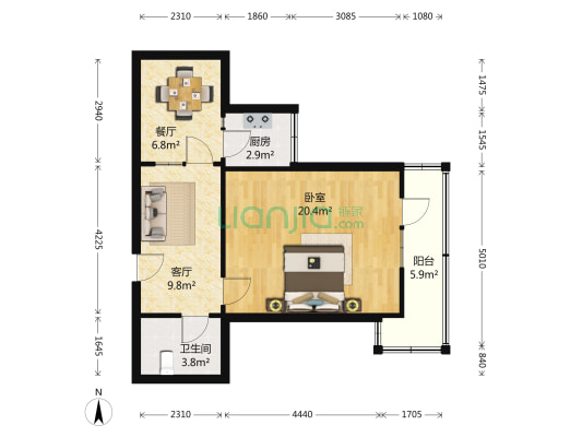 社科院 1室2厅1卫 57平方