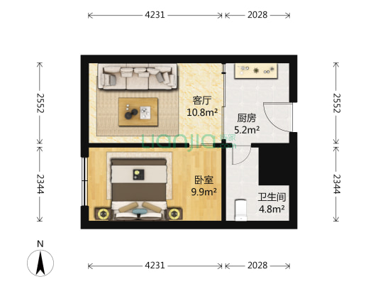 阳光名仕 1室1厅1卫 45平方
