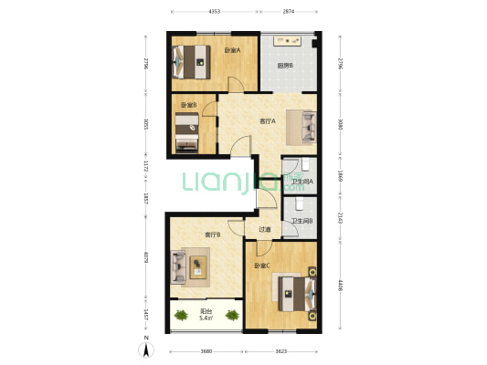 東方新天地 3室2厅2卫 115平方