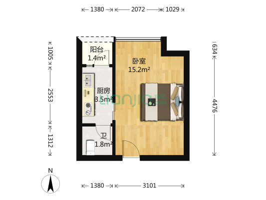 城市印象 1室0厅1卫 28平方