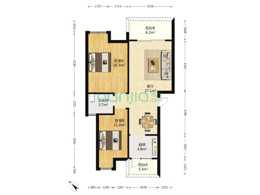 凯丽滨江 2室1厅1卫 83平方