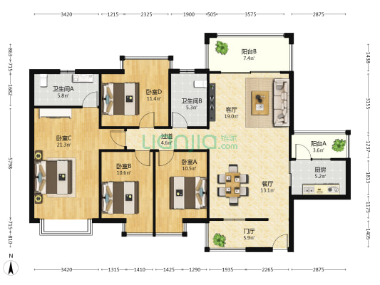 美舍嘉苑北区 4室2厅2卫 132平方