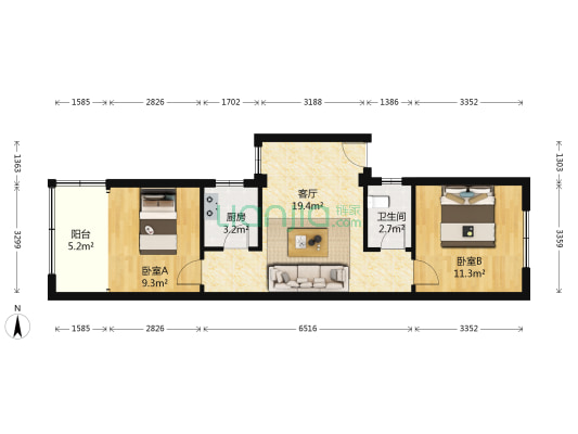 武泰闸蔬菜大市场宿舍 2室1厅1卫 68平方
