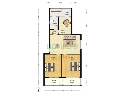 二环路63号院 2室2厅1卫 96平方