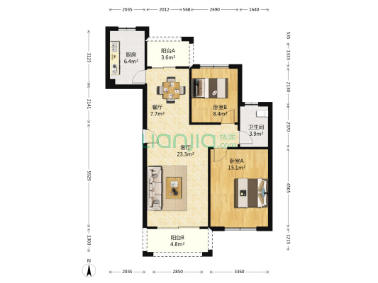 香墅 2室2厅1卫 89平方