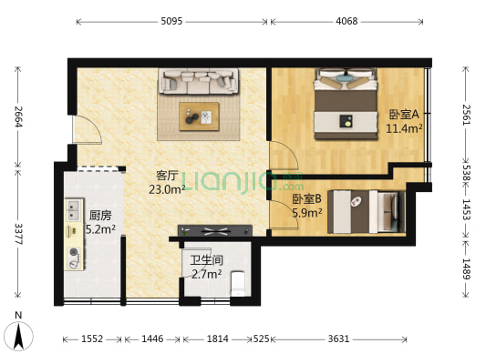 皇冠左岸 2室1厅1卫 68平方
