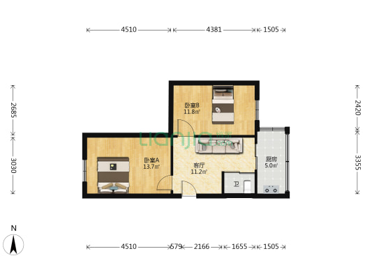 三街六纬小区 2室1厅1卫 61平方
