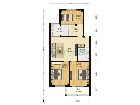 北苑南路20号院 3室1厅1卫 107平方