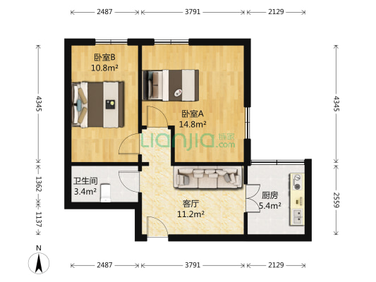 荣迁东里 2室1厅1卫 53平方