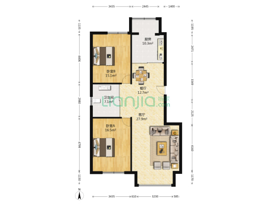 吉林医药学院教职工住宅楼 2室2厅1卫 115平方