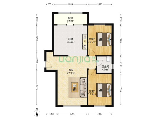保利公园九号 2室1厅1卫 110平方
