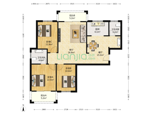龙湖左岸 3室2厅2卫 127平方
