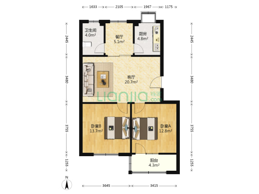 第六0九研究所家属院 2室2厅1卫 84平方