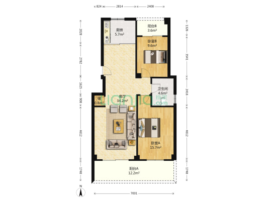 新兴华鼎丽都 2室1厅1卫 96平方