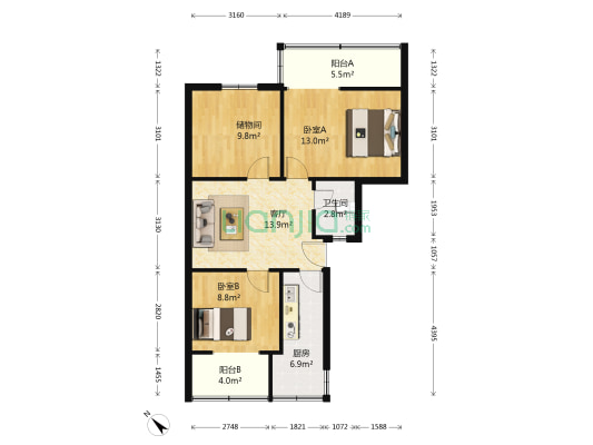 营兴街2号 2室1厅1卫 73平方